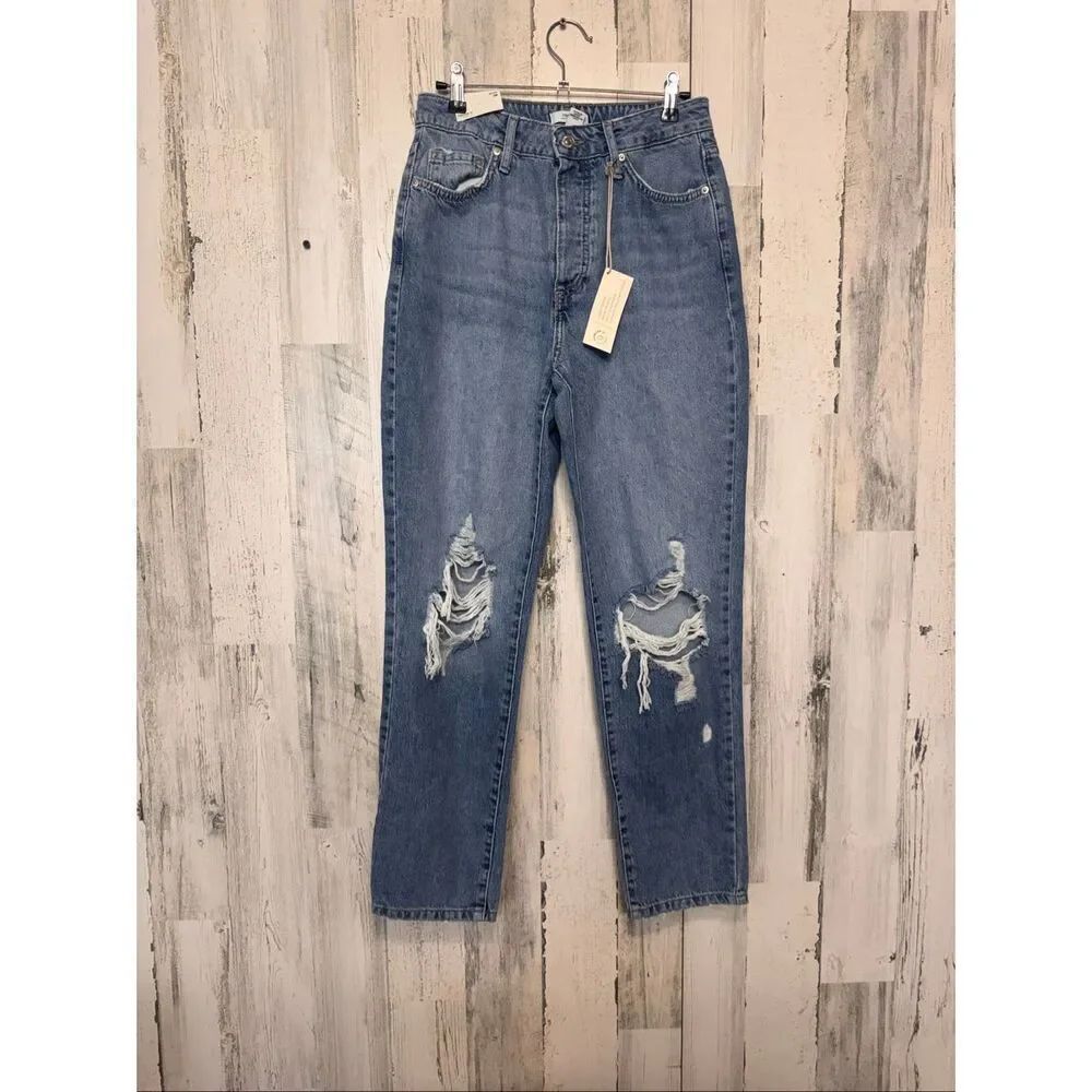 Forever 21 Premium Distressed Mom Jeans High Rise Button Fly Size 26